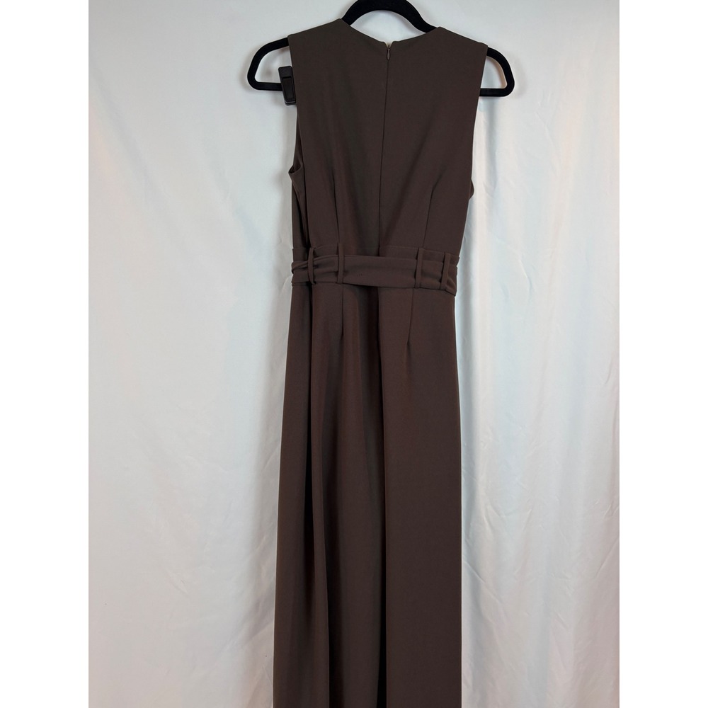 Shelby & Palmer Brown Surplice Wide Leg Sleeveless Belted Jumpsuit Size 10 - Picture 11 of 13